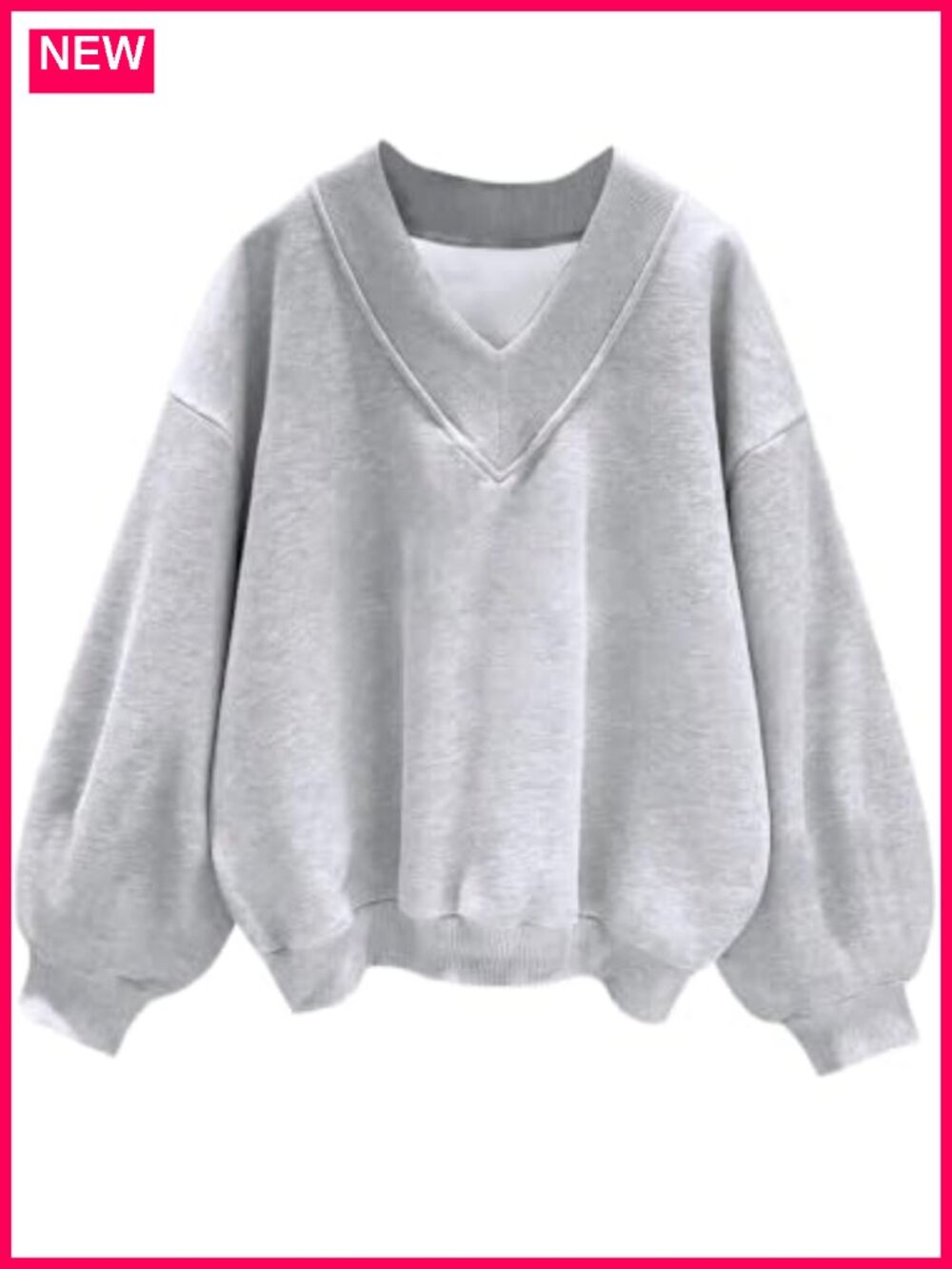 V Neck Oversized Sweatshirt Long Sleeve Pullover Cotton Blend Women